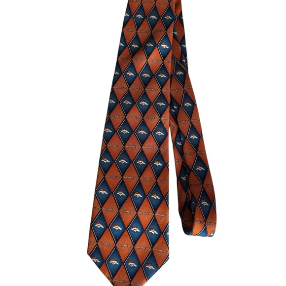 NFL Broncos Orange and Blue Geometric Tie - Picture 1 of 5